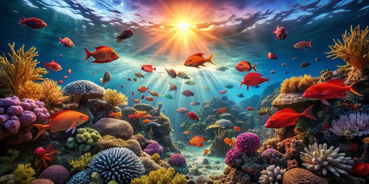Panoramic Red Fish Photography: Stunning Underwater Scenes of Crimson Aquatic Life
