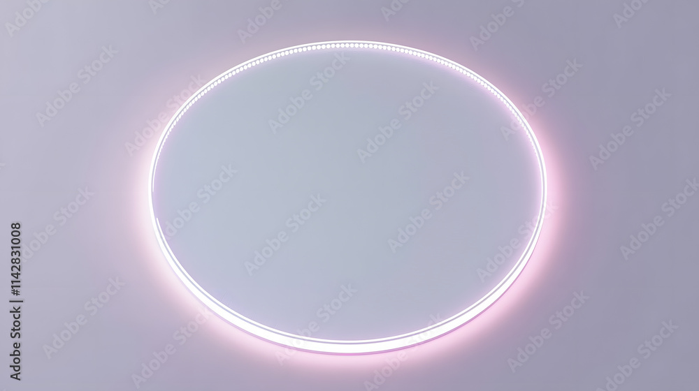 Poster white surface with embossed shape and white illuminated edge. tech background with neon circle. 3d r