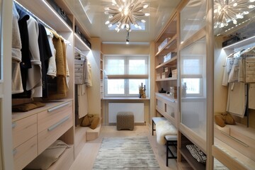 Stylish walk-in closet with a modern design