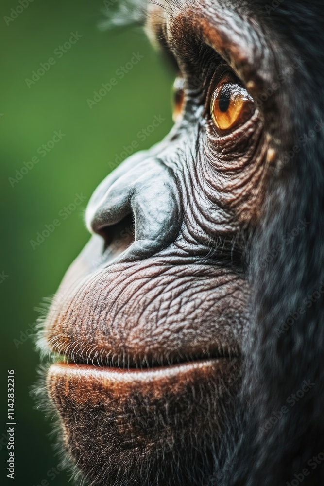Poster a close-up view of a monkey's face with a blurred background