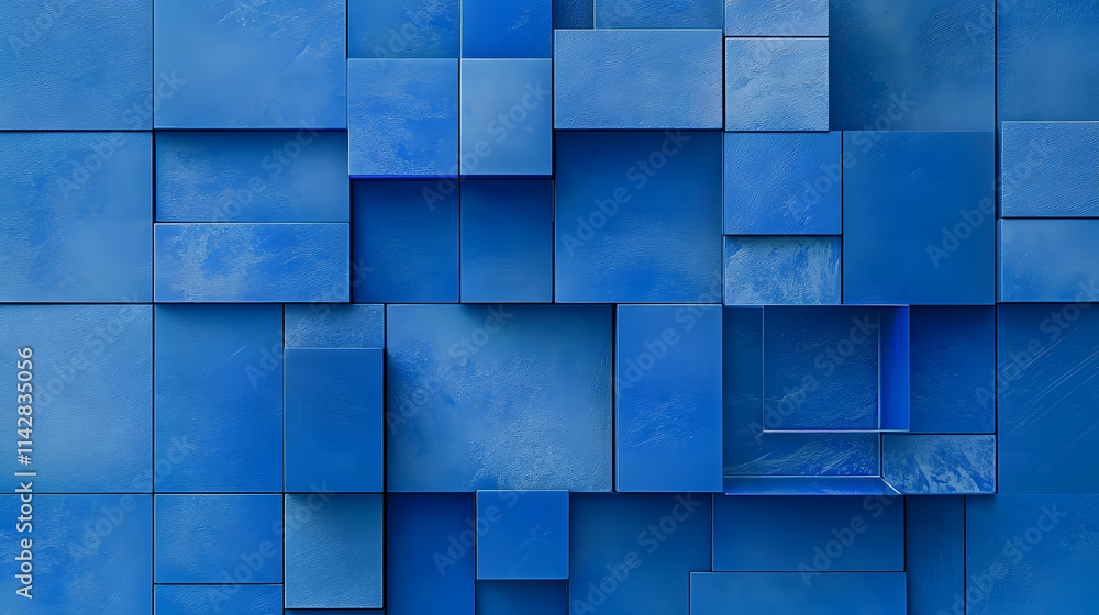 Poster collection of blue 3d blocks form a wall. futuristic background with copy-space.