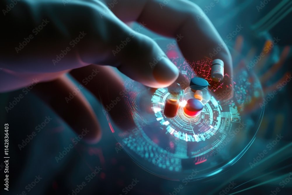 Poster a close-up of a person's hand touching a button, ideal for use in tutorials or product demonstration