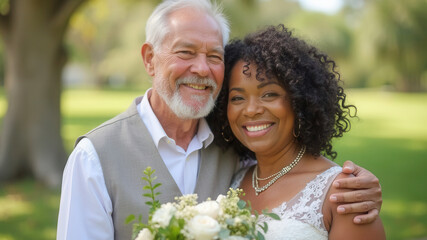 Very happy mature wedding couple