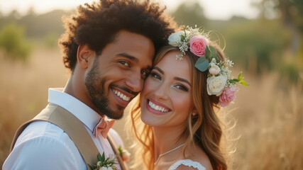 Beautiful loving wedding couple portrait