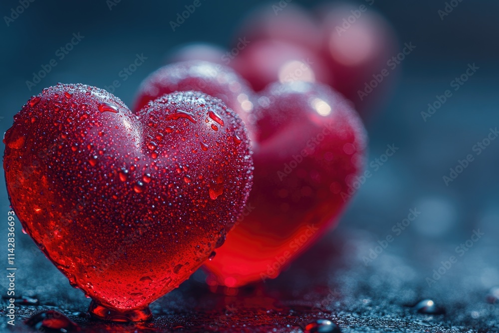 Poster a close-up view of a heart-shaped object on a table, suitable for use in romantic or sentimental con