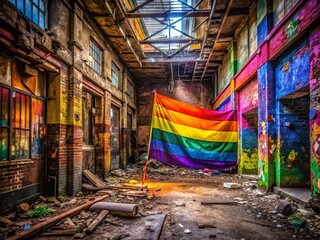 Naklejka premium Pansexual Pride Urban Exploration Photography: Abandoned Buildings, Graffiti Art, Vivid Colors