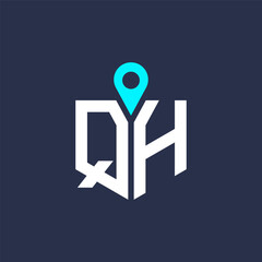 QH Location Logo Design for Recruitment and Navigation - Letter QH Logo Vector Icon