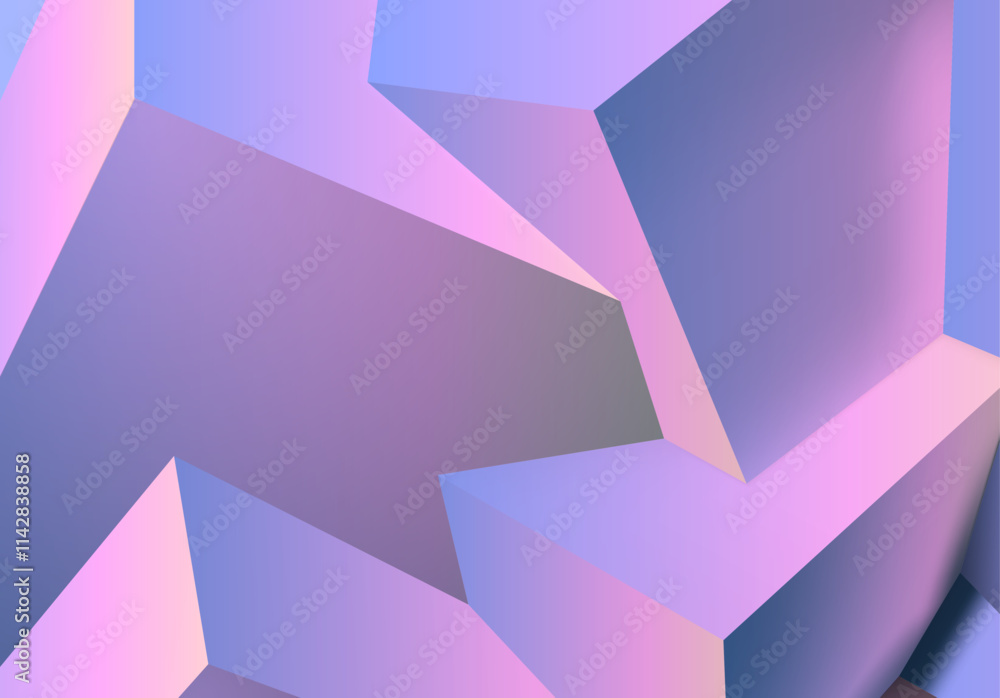 Poster Abstract 3D background with mix of cubes. Geometric shapes intersecting in violet and pink y2k styled background