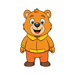 Obraz premium Cartoon Cute Bear Cub in Orange Jumpsuit
