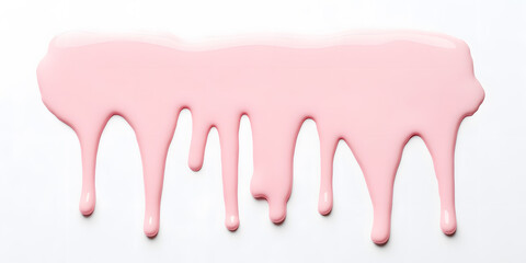 Pastel color pink paint or cream dripping from top on a white background	