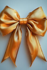 A simple and elegant gold bow placed on a clean white surface, ideal for decorative or packaging uses