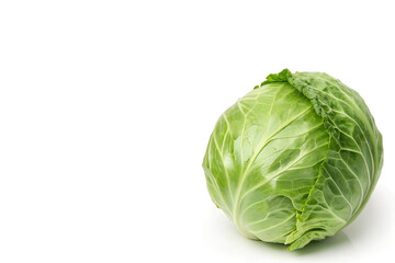 Obraz premium Fresh Green Cabbage Positioned on Right Side on White Background with Copy Space