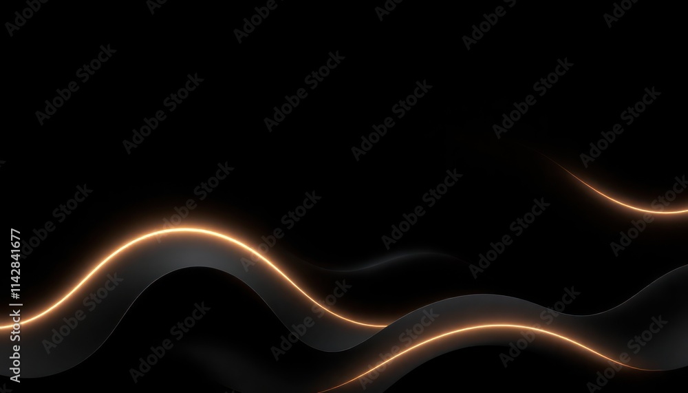 Poster abstract black background displays radiant arcs with gradient effect. modern design with luminous cu