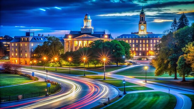 Penn State Night Photography, Long Exposure, University Park Campus, Nittany Lion, College, Lights Trails, Scenic, Landscape, HDR