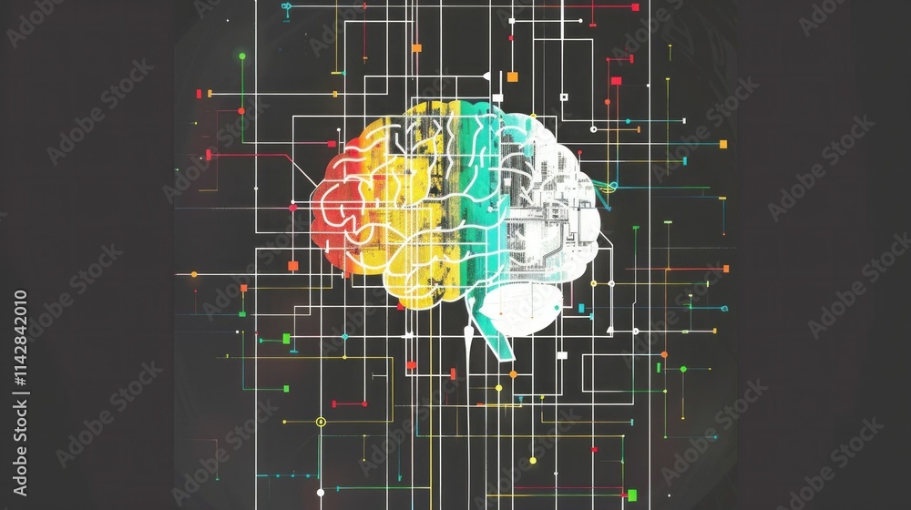 Poster brain, technology, network, digital, abstract, circuitry an abstract depiction of a brain intertwine