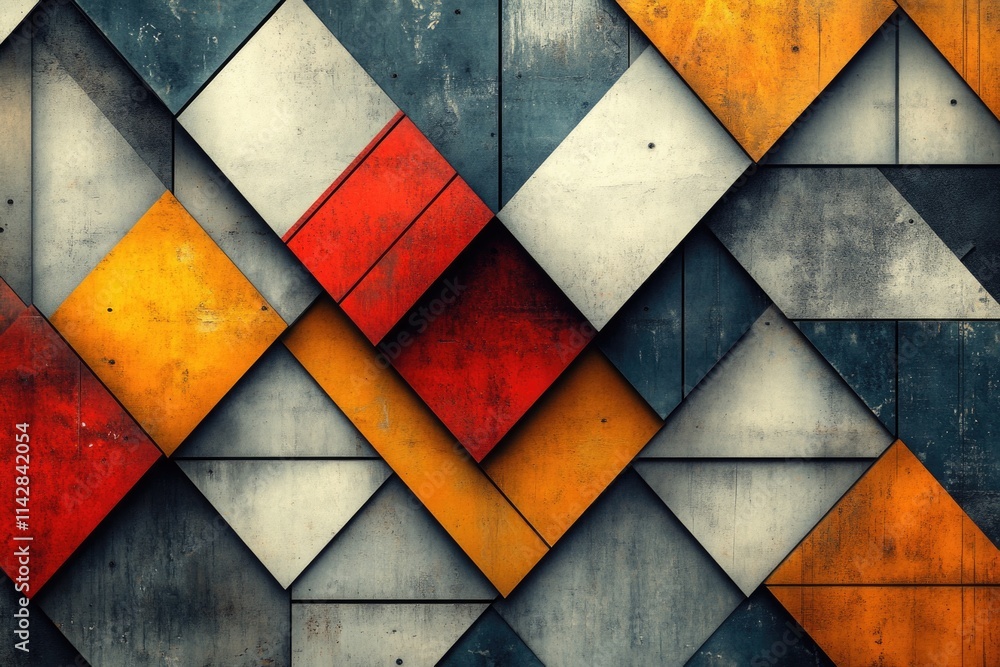Poster a colorful mural featuring variously sized and shaped squares in different colors