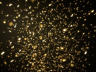 Golden confetti bursts against a dark background, creating a celebratory shower, luxury, abstract, glamorous