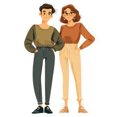 Fototapeta premium Cute Couple with Androgynous Style – Stylish Vector Illustration for Fashion & Art Creations 