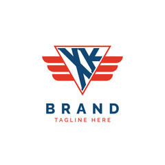 Patriotic XK Logo Initials. Letter XK Winged Logo. Red and Blue Triangle XK with Wing for Aviation, Delivery Services, Sports, Military and Security Agencies