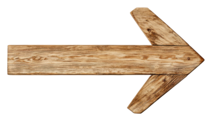 PNG A wooden arrow pointing to the right, showcasing a natural texture and rustic appearance.