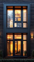 Obraz premium Autumn reflection modern door large window high resolution hd image