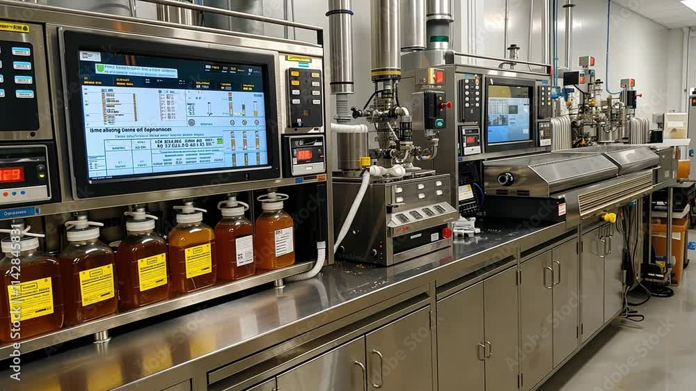 Poster this advanced machinery in a beverage production facility displays soda-making processes and control