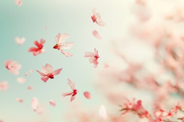 A bunch of pink flowers flying in the air, useful for beauty or celebration scenes