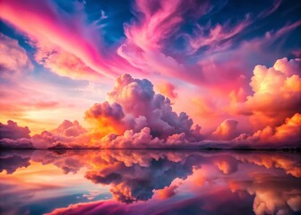 Obraz premium Pink Sunset Clouds Double Exposure Photography - Dreamy Sky, Surreal Art, Magical Cloudscape