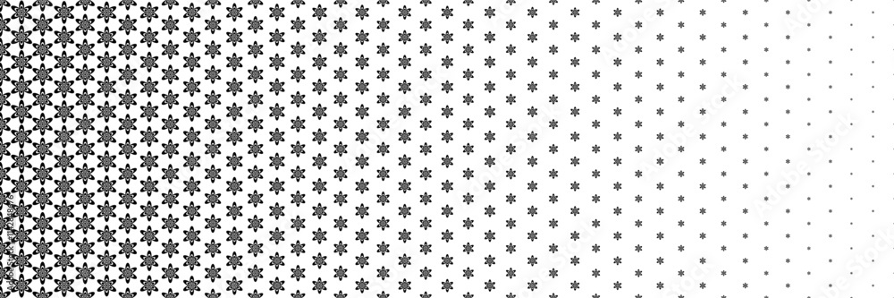 Poster horizontal halftone of black flower design for pattern and background.