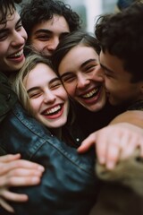 Fototapeta premium A group of friends or family members embracing each other in a warm and cozy moment