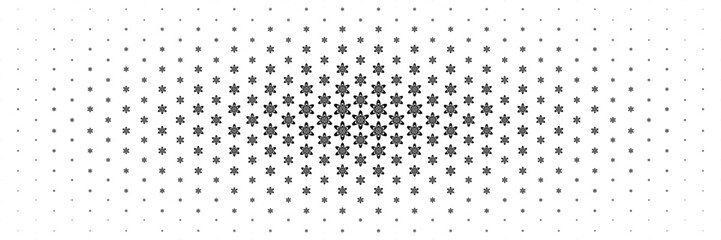 horizontal halftone of black flower spread from center for pattern and background.
