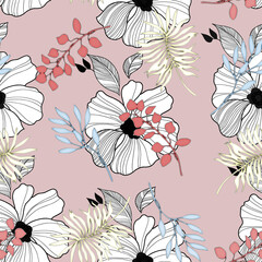 Seamless Pattern with Beautiful Hand-Drawn Flowers on a Colorful Background – Perfect for T-Shirts, Home Textiles, Wall Decor, Notebooks, Invitations, Phone Cases, and More