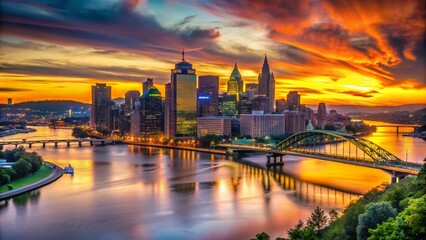 Fototapeta premium Pittsburgh Skyline Silhouette: Night Cityscape, Steel City Panoramic View