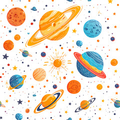 seamless pattern with planets and stars