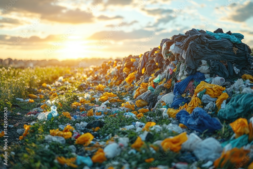 Poster A pile of trash sitting in an open field with minimal context