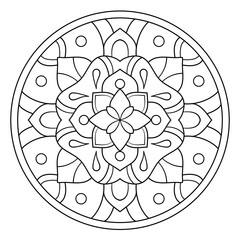 Hand drawn floral design with round shape. drawing of botanical, natural theme. coloring book page, decoration, tattoo, wallpaper, sticker.