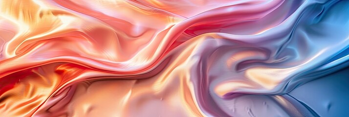 Obraz premium A smooth, flowing fabric design in gradient hues of orange, pink, and blue.