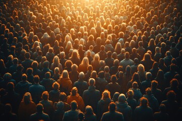 Obraz premium A large group of people gathered near a bright light, suitable for event or celebration scenes