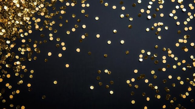 a striking composition of gold confetti scattered across a black background, creating a festive and celebratory mood, perfect for any joyous occasion or event