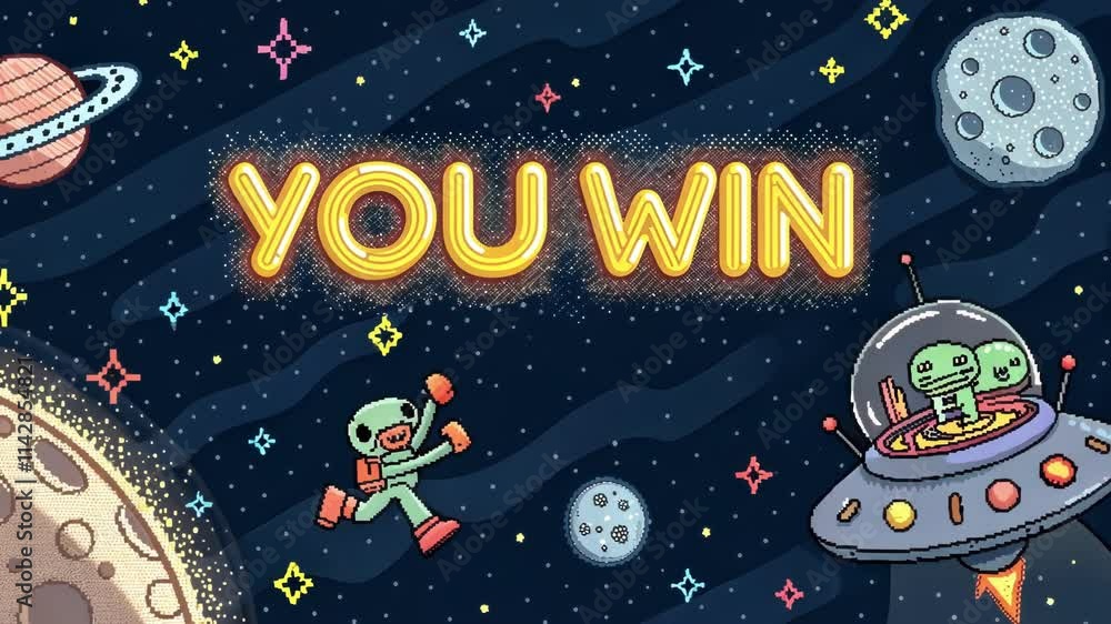 Aufkleber space adventure a starry space backdrop filled with pixelated planets and shooting stars sets the sc