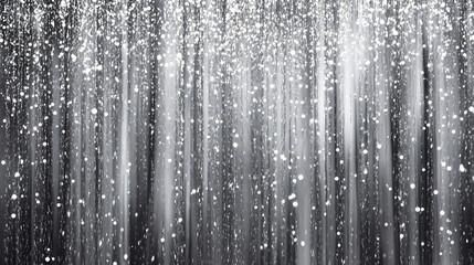 Luxurious silver curtain backdrop with glittering rain-like effects, perfect for new year or christmas celebrations, with ample copy space for festive messages or designs. Resplendent. Illustration