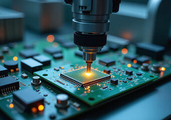 advanced machinery showcases modern electronics intricate detail precise circuit board manufacturing