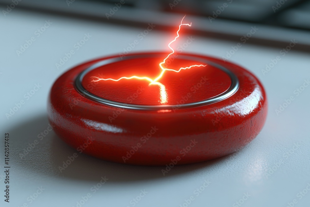 Poster a red button with a lightning bolt emerging from it