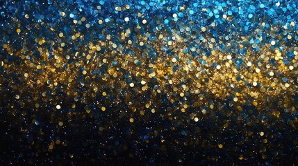 captivating abstract composition filled with shimmering glittering lights in hues of blue, gold, and black, creating a festive and elegant atmosphere perfect for celebratory designs