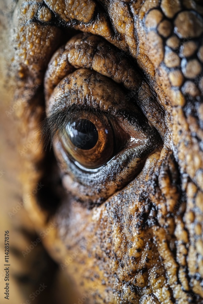 Poster a close-up view of an elephant's eye with detailed features