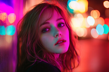 Generative AI Image of Trendy Fashionable People in Vibrant Nighttime Urban Streets with Stylish Outfit Bokeh Lights