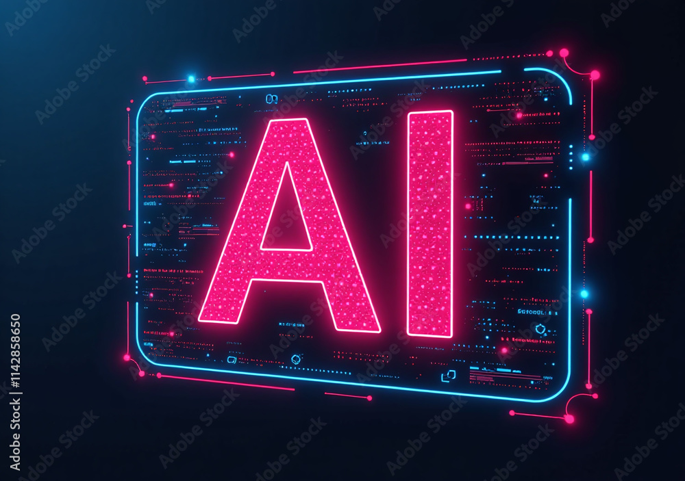 Poster ai text glows sleek digital frame data patterns neon highlights surrounding