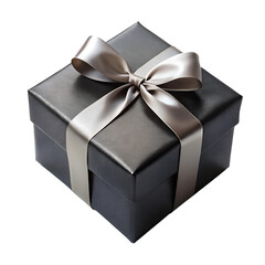 Black gift box with bow ribbons isolated on transparent PNG background, Christmas, birthday, anniversary or Valentine's, holiday decor 02