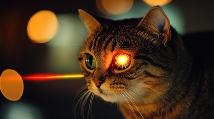 A curious cat with a laser pointer in its eye, ready to pounce