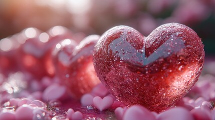 Fototapeta premium Close-up view of a single heart surrounded by other hearts, ideal for use in romantic or symbolic contexts